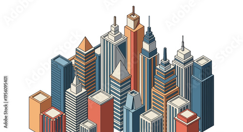 An editable svg of a city skyline with isolated skyscrapers on a clean background