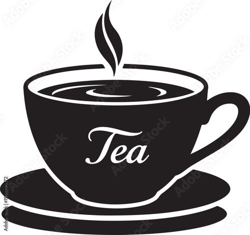 Black tea cup and saucer vector icon