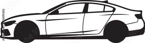 Vector black car icon, side view, sedan