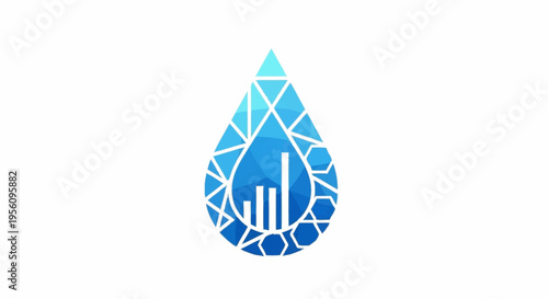 Blue water drop logo with graph.