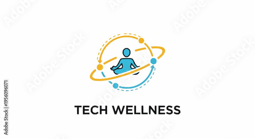 Tech wellness logo with a person meditating.