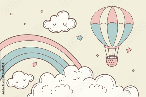 Soft cotton candy clouds cartoon background simple vector illustration