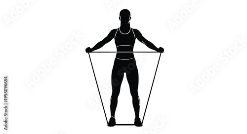Silhouette of a fit woman performing a resistance band workout for strength training