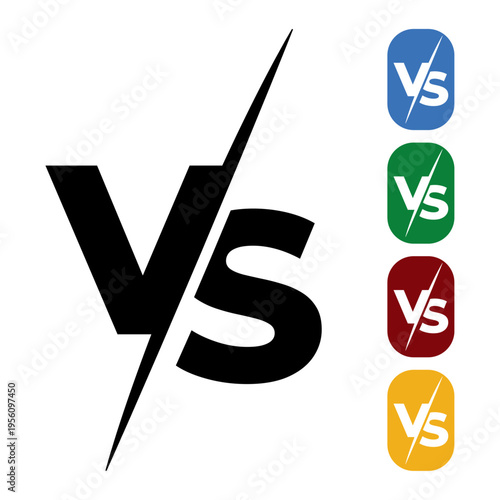 VS versus battle icon set with sharp diagonal lightning for competitive matchups