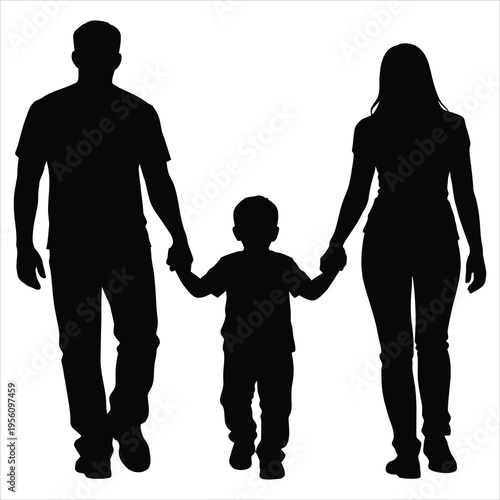 Silhouette of a family walking hand in hand