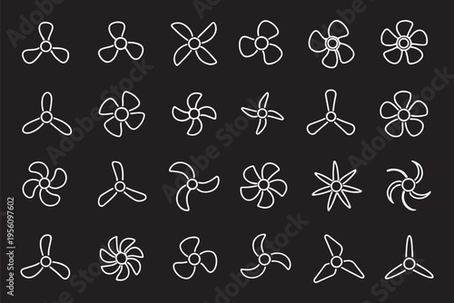 Fan Blade Line Icon Set – Minimal Clean Outline Ventilation Propeller Symbols Collection