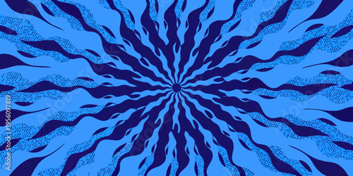 Abstract explosion of blue and dark blue radiating from a central point