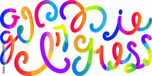 Colorful swirling text spells goodies in a playful artistic design