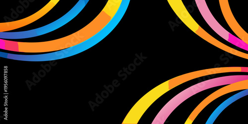 Colorful curved lines and arcs against a solid black background