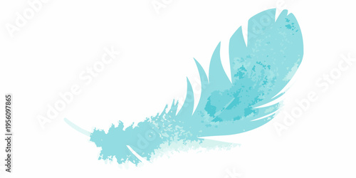 A stylized light blue feather illustration against a white background
