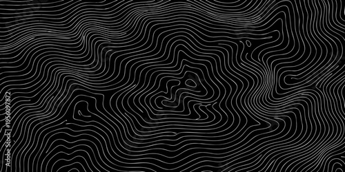 Abstract white lines forming a swirling topographical pattern on black
