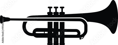 Trumpet musical instrument silhouette icon, jazz band brass music vector illustration