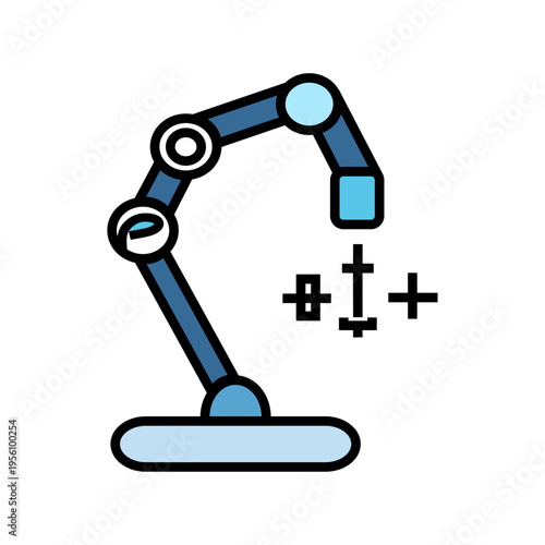 Computer Technology Icon Set – Modern Flat Line Collection. Vector industrial robotic arm icon symbolizing automation and smart manufacturing. Perfect for industry and technology concepts.