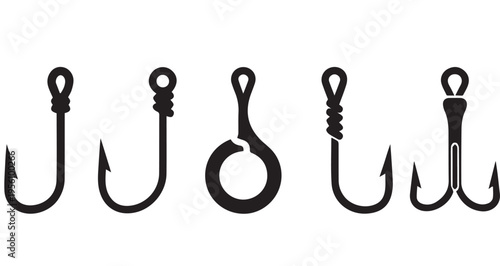 Fishing Hook Icon Set Black Silhouette Collection