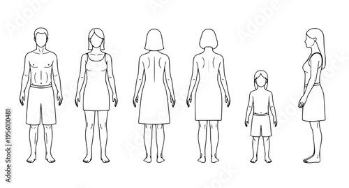 Human anatomy outline vector templates male female child front side back views