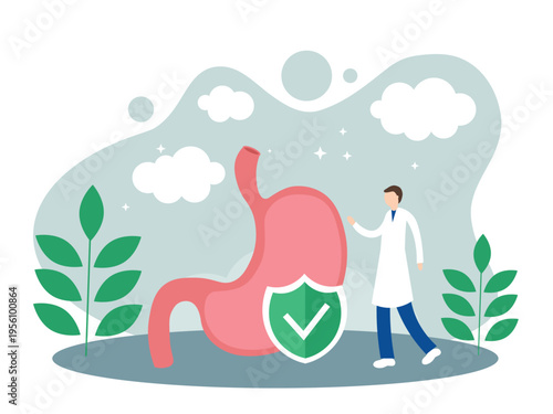 The concept of stomach health and gastroenterology. The Doctor, the Stomach and the Shield