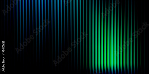 Futuristic neon texture with vibrant shades of blue green gradients and bright smooth fluted vertical lines. Bold dynamic design blending smooth tones and radiant colors for modern visual art project