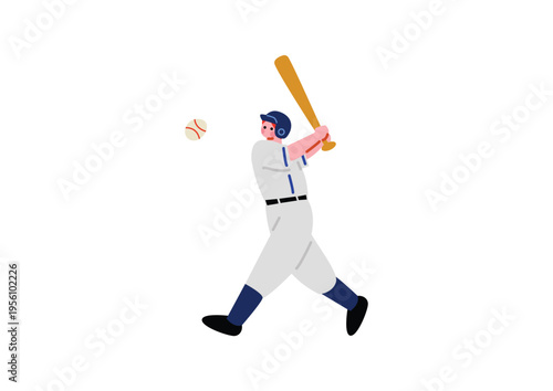 バットでボールを打つ野球選手のイラスト