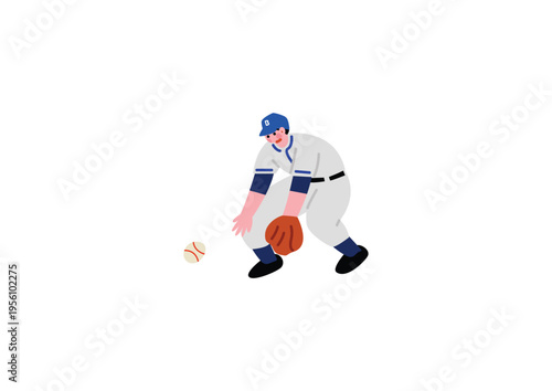 ボールをキャッチする野球選手のイラスト