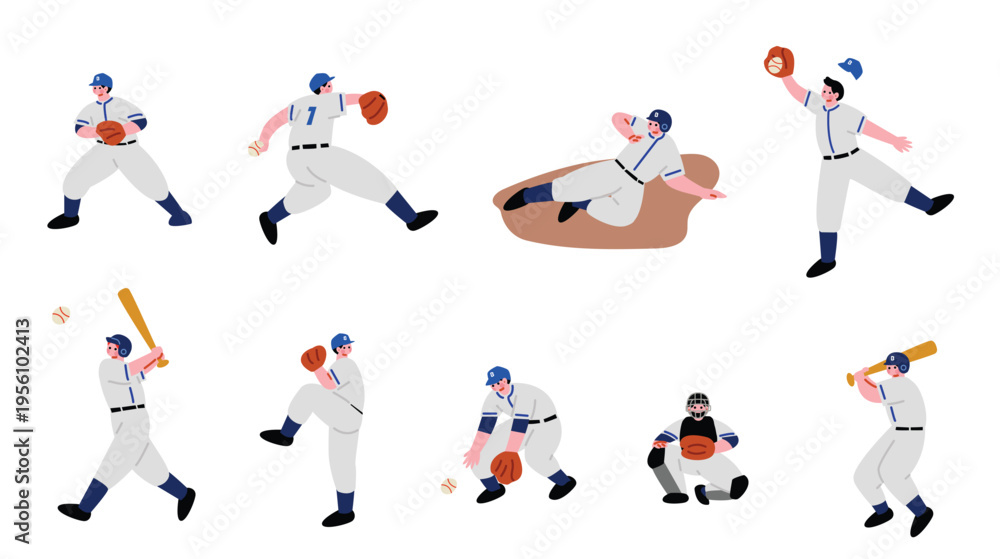 Obraz premium 野球をプレイする人のイラストセット