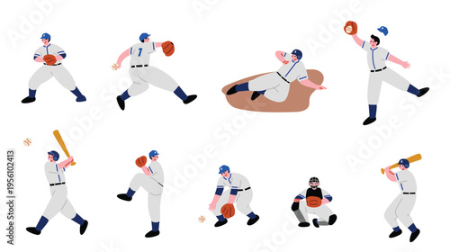 野球をプレイする人のイラストセット