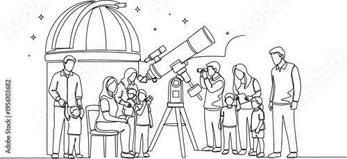 people looking through telescope at observatory
