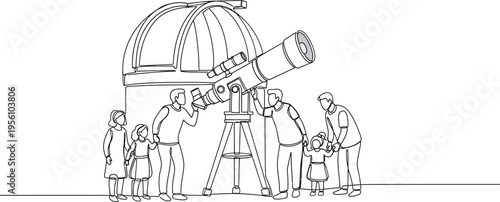 people looking through telescope at observatory