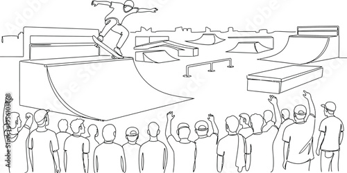 people watching illustration of plane landing