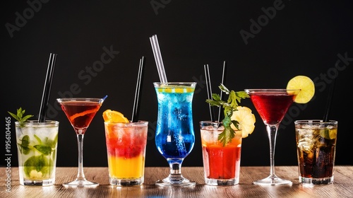 Bild auf Leinwand Colorful Cocktail Collection on Dark Background