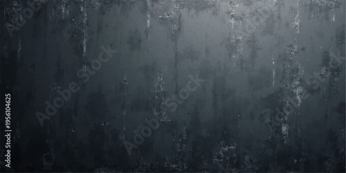 An aged grunge metal texture with a dark rough surface features a vintage dirty pattern on an old gray concrete wall material for a blank antique wallpaper design