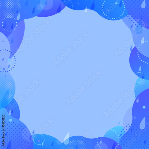 水彩風の雨と波紋の抽象背景10_正方形