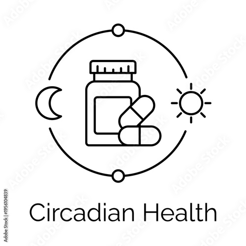 Circadian Rhythm Health Line Icon with Biological Clock Concept