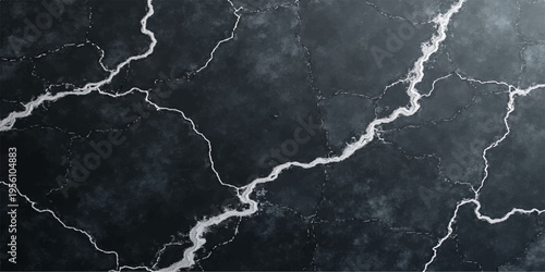 A powerful blue electric bolt strikes through the dark stormy night sky, flashing a bright burst of energy and light against the black abstract background of a dangerous nature thunderstorm