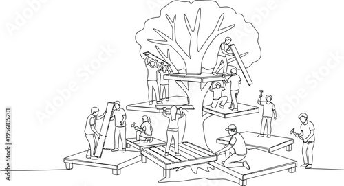 people working on industrial construction site