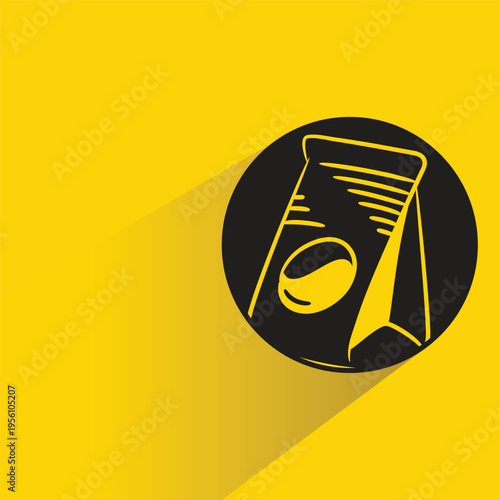 coffee bag icon with shadow on yellow background