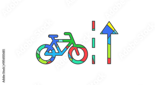 Colorful bicycle with road sign.