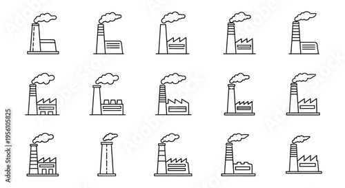 Industrial factory smokestack icons set.
