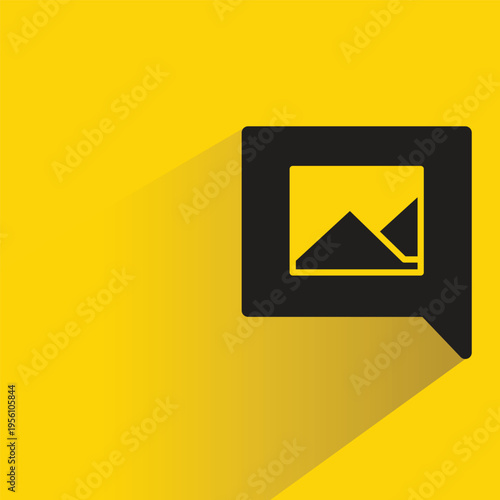 photo icon in speech bubble with shadow on yellow background