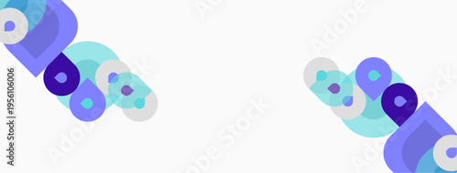 Abstract shapes, circles, overlapping forms. Light blue, purple hues dominate white background. Minimalist design, modern aesthetic.