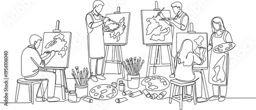 Artists painting in a studio