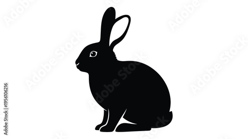 Black silhouette of a rabbit sitting on a white background