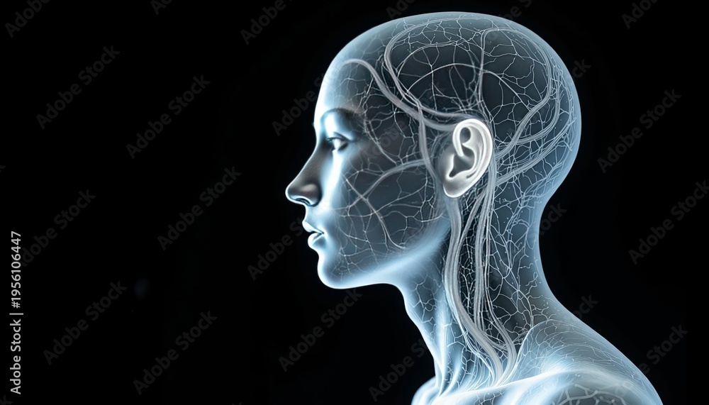 Obraz premium Intricate Visualization of Human Head Neural Pathways Illuminating Complex Brain Network and Synaptic Connections for Scientific Exploration