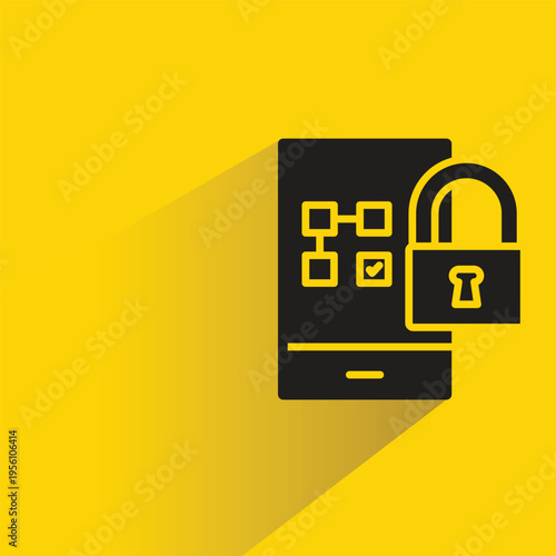 smartphone security icon with shadow on yellow background