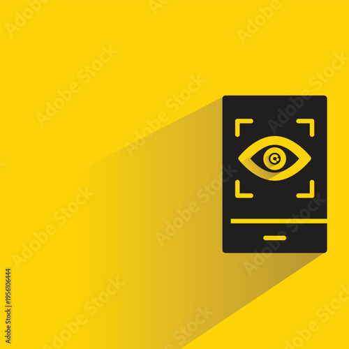 eye scan on smartphone icon with shadow on yellow background