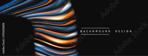 Abstract flowing layers, blue, orange hues. Dynamic shape creates modern visual impact. Dark background emphasizes form, texture.