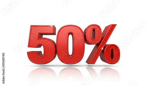 Red 3D Fifty Percent Symbol Metallic Discount Sale Vector Illustration