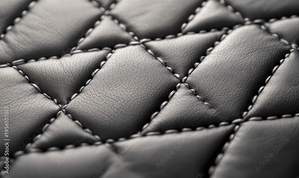 Obraz premium This photo shows detailed stitching on a quilted black leather surface, perfect for textures and designs.