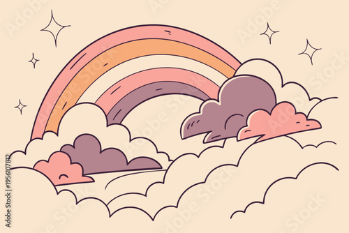 Pastel sunset cloudscape cartoon background simple vector illustration