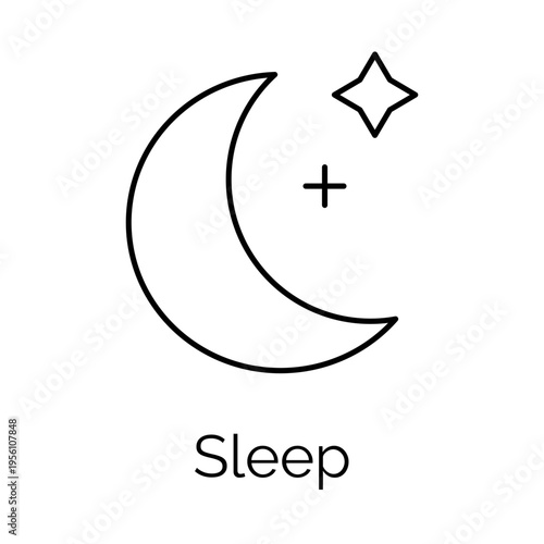 Sleep Night Crescent Moon Line Icon with Star. Healthy Sleep and Rest Outline Icon with Moon Symbol.