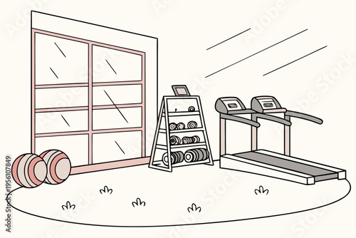 Gym workout area cartoon background simple vector illustration